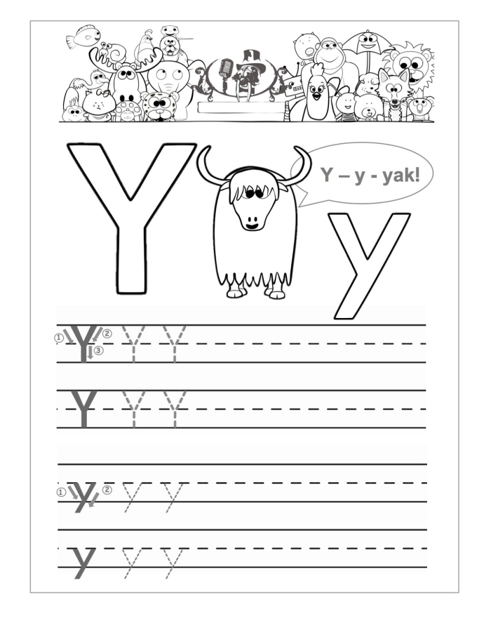 Preschooler coloring a Y Is For worksheet focused on letter Y sounds and fun learning