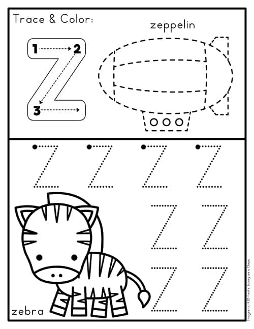 Preschool worksheet focused on the letter Z with coloring activities for early learners