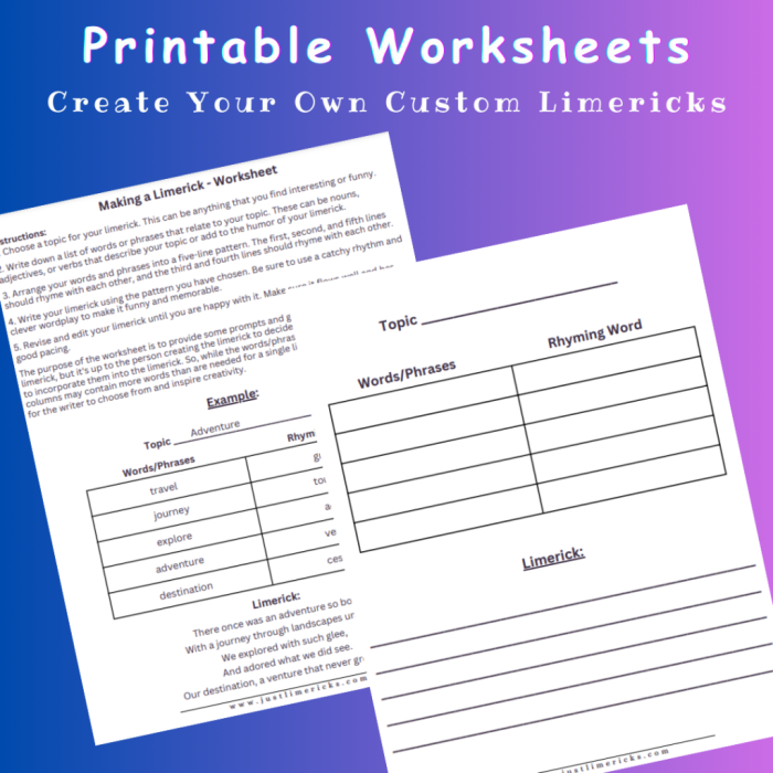 Fun Write Your Own Limerick worksheet for third graders to inspire creative writing and humor Third Grade student working on a Write Your Own Limerick worksheet with colorful illustrations