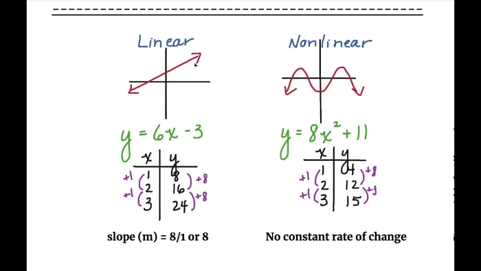 Linear vs. Nonlinear Functions: Graphs and Equations Worksheet Image 19 Worksheet illustrating linear and nonlinear functions for eighth graders