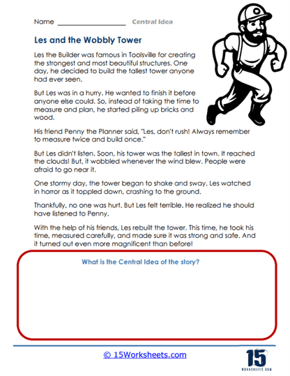 Central Ideas Writing Worksheet for Sixth Grade Literature Students engaging with a Literary Nonfiction Response Prompt worksheet highlighting central ideas
