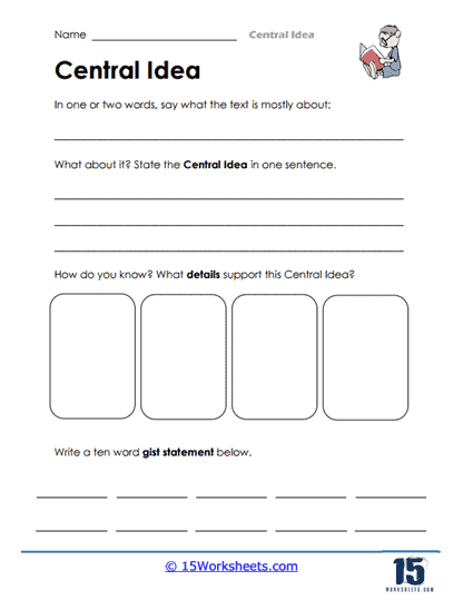 Central Ideas Writing Prompts for Sixth Grade Students Worksheet for students analyzing central ideas in literary nonfiction
