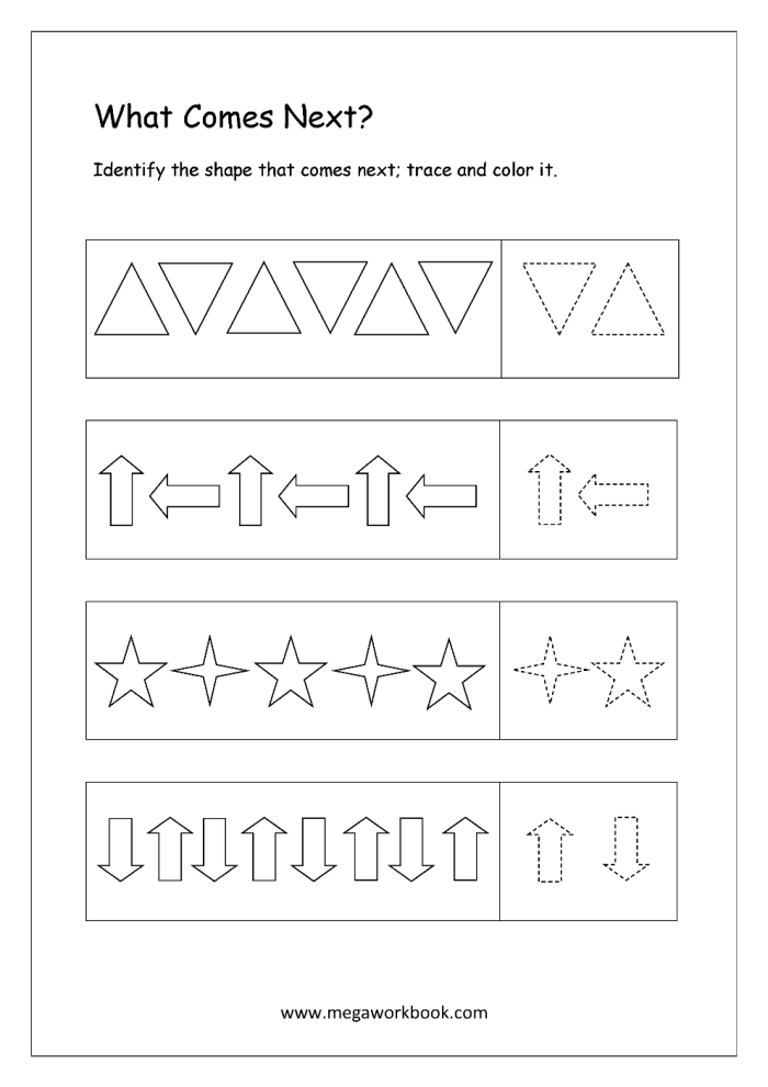 Geometric Patterns Puzzle Worksheet for second graders focusing on pattern recognition and reasoning skills Second Grade worksheet featuring geometric patterns to complete and enhance logical thinking