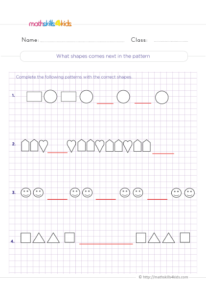 Complete the sequence in this engaging geometric patterns activity for young learners Second grade worksheet showing a geometric pattern completion puzzle for developing logical thinking