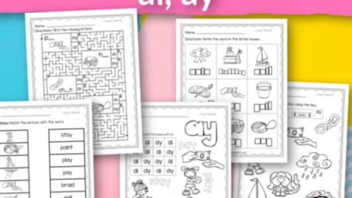 Long A word practice worksheet for first graders on the reading journey 7 First Grade Long A Rhymes worksheet featuring reading and writing exercises