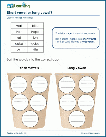 Long A Vowel Sound Learning Activity Sheet 18 Featuring Tray Word Patterns First grade long a sound practice worksheet with tray rhyming words for reading and writing exercise 18