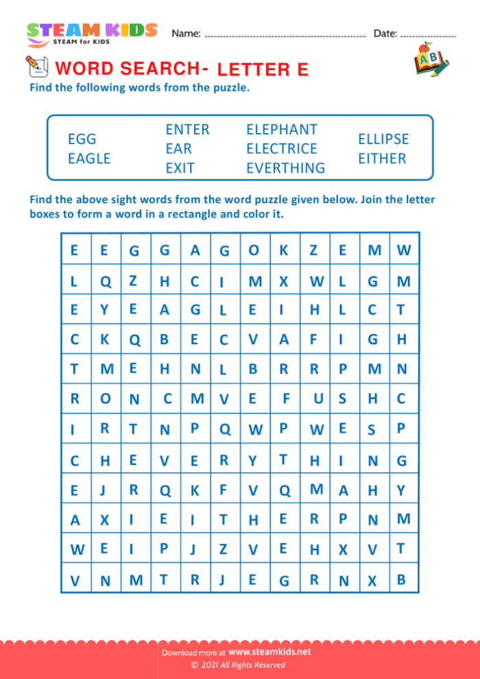 First Grade Long E Word Search worksheet featuring fun phonics practice with fractions
