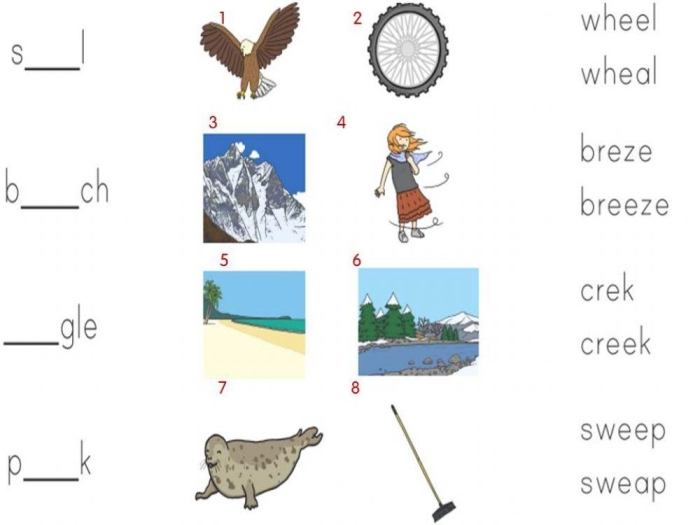 First Grade Long E Word Search worksheet with fraction-themed words puzzle