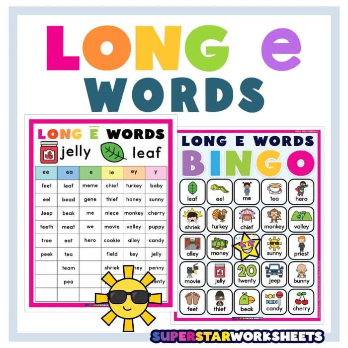 Long E Words Activity Sheet 4 for Early Readers First grade long e sound sorting worksheet with pictures and words for phonics practice