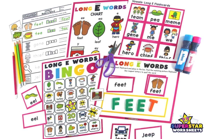 Long E Words Sorting Exercise 3 for Beginning Readers First grade long e sound sorting worksheet activity for phonics practice