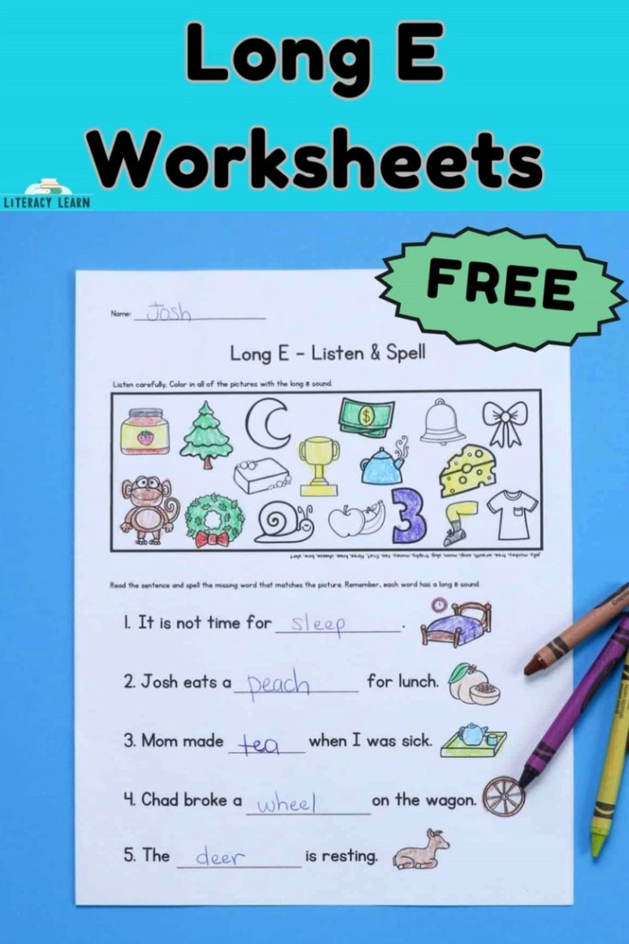 Long E Sound Word Recognition Activity for Beginning Readers First grade long e words sorting worksheet with pictures and words for phonics practice