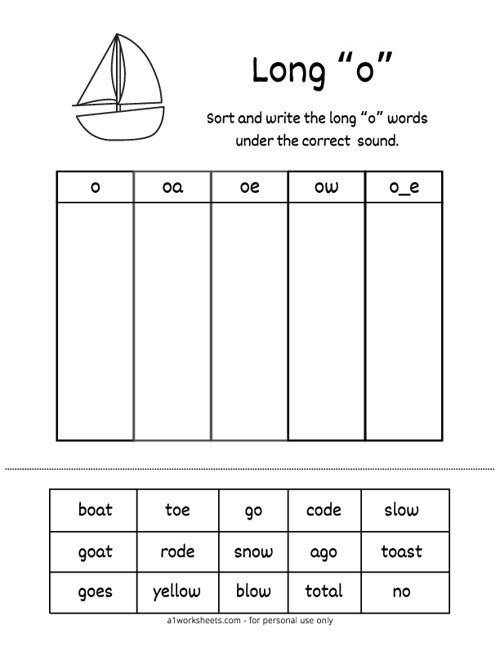 Second grade worksheet focusing on spelling long O words with picture clues and patterns