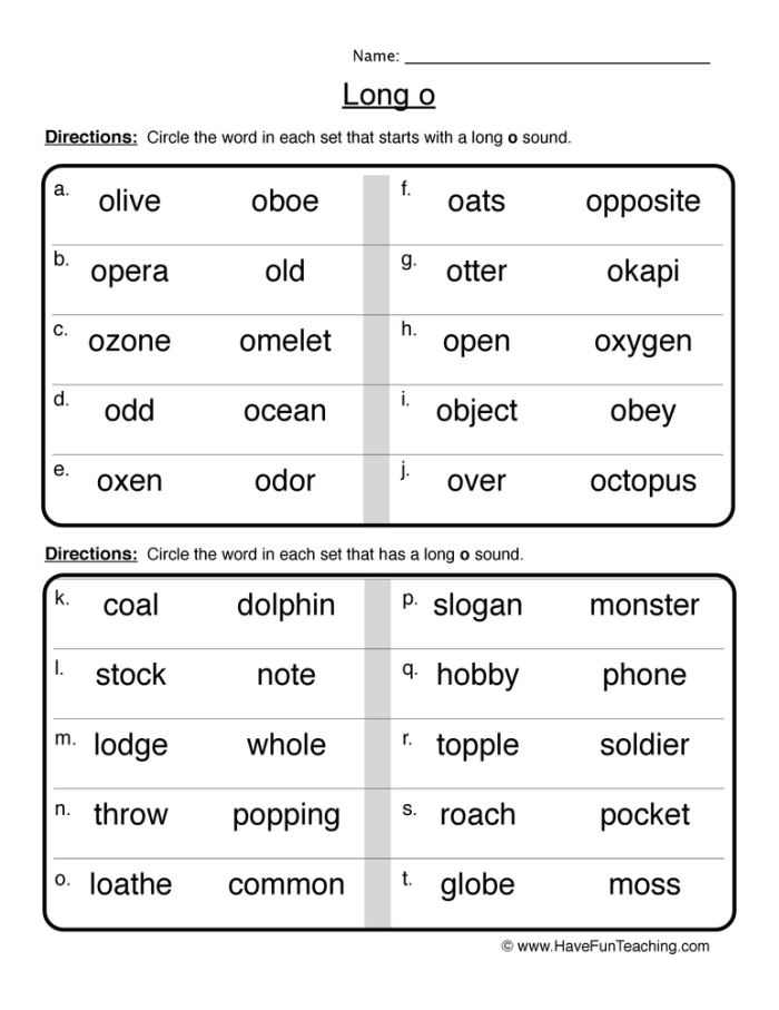 Second grade students practicing long O vowel sounds with a spelling worksheet featuring colorful pictures