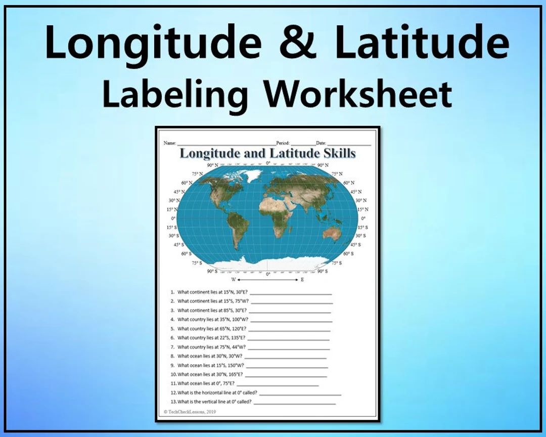 Second grade students using a longitude and latitude worksheet to locate cities on a map