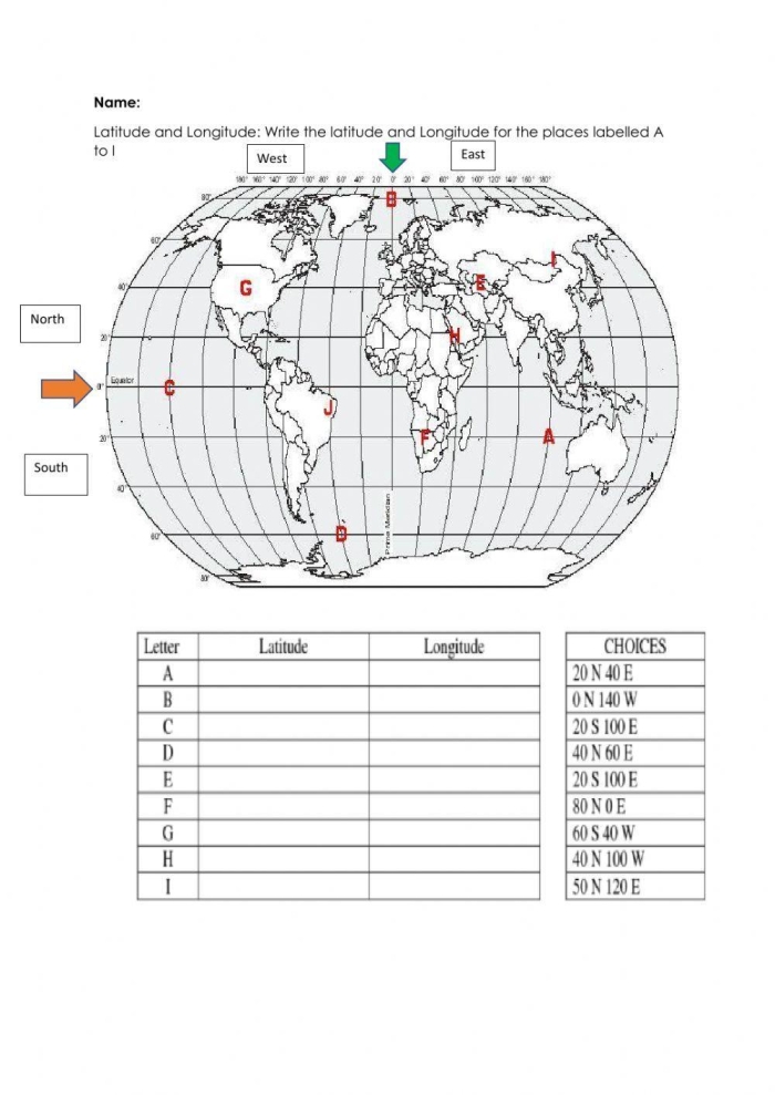 Second grade students using a longitude and latitude worksheet to locate cities on a map