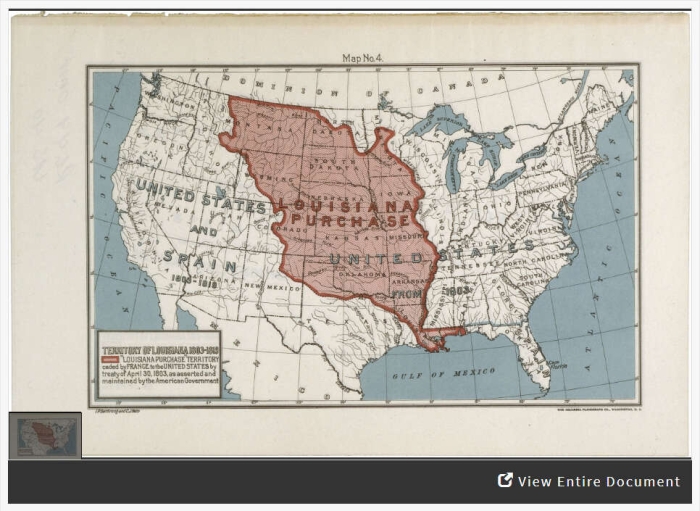 Fourth grade Louisiana Purchase worksheet featuring a map activity to explore U.S. expansion