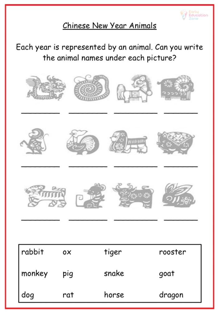 Engaging Chinese Zodiac-themed math practice for first graders celebrating Lunar New Year festivities First grade Chinese Zodiac Math worksheet featuring time and money problems for Lunar New Year