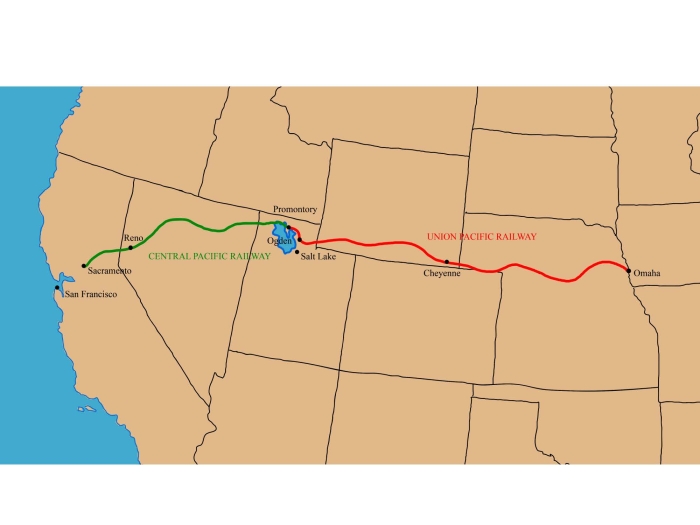 Fourth grade worksheet focused on identifying the main idea in a passage about the Transcontinental Railroad