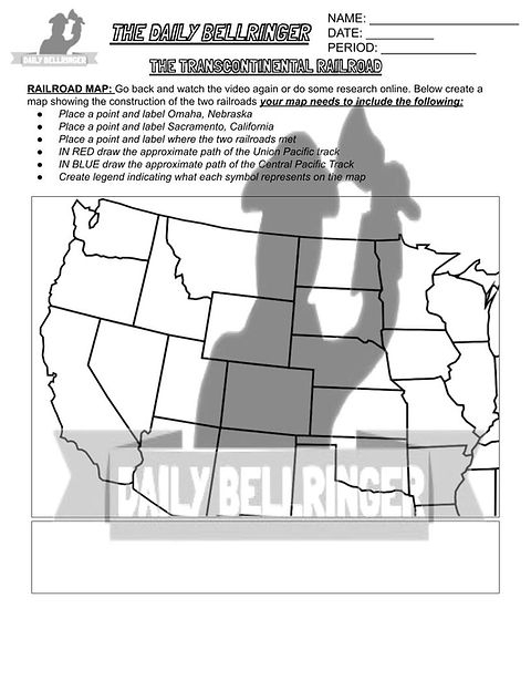 Fourth grade worksheet on identifying the main idea of the Transcontinental Railroad