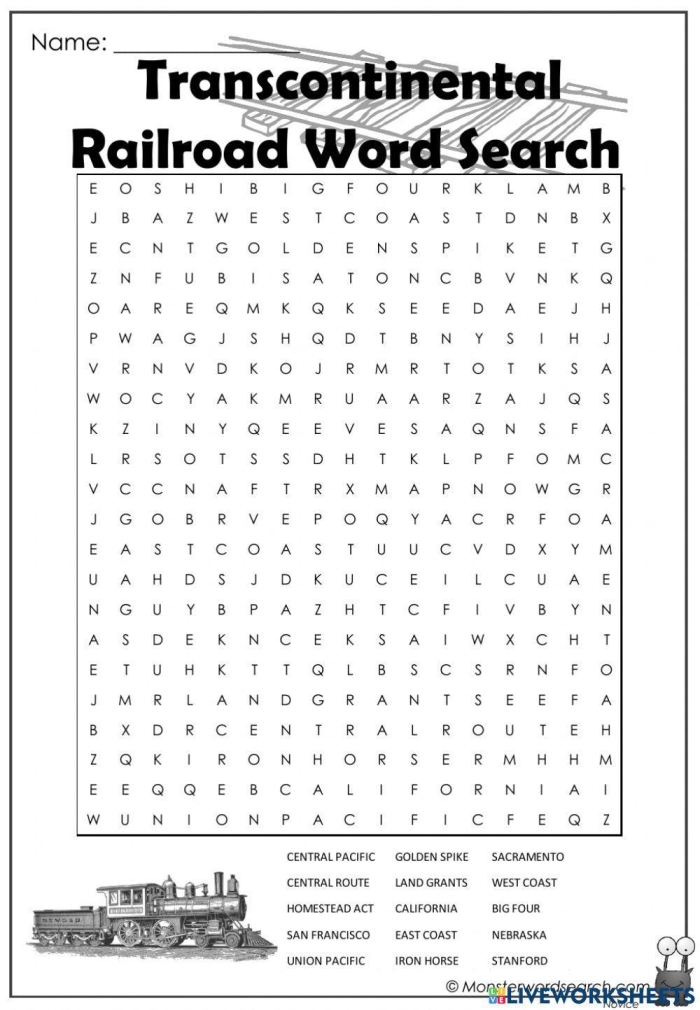 Fourth grade worksheet on the Transcontinental Railroad focusing on finding and supporting the main idea