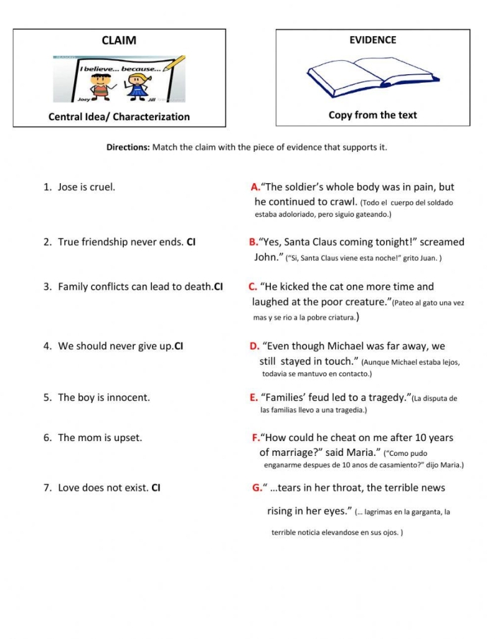 Educational resource image for the Make a Claim worksheet in a fourth-grade reading class. Worksheet focused on teaching fourth graders how to formulate and support a claim with evidence. Visual guide for understanding claims in reading comprehension.