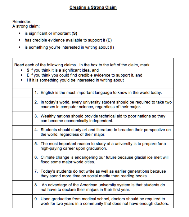 Teaching students to develop and support claims in reading comprehension Worksheet on making a claim with supporting evidence for fourth graders