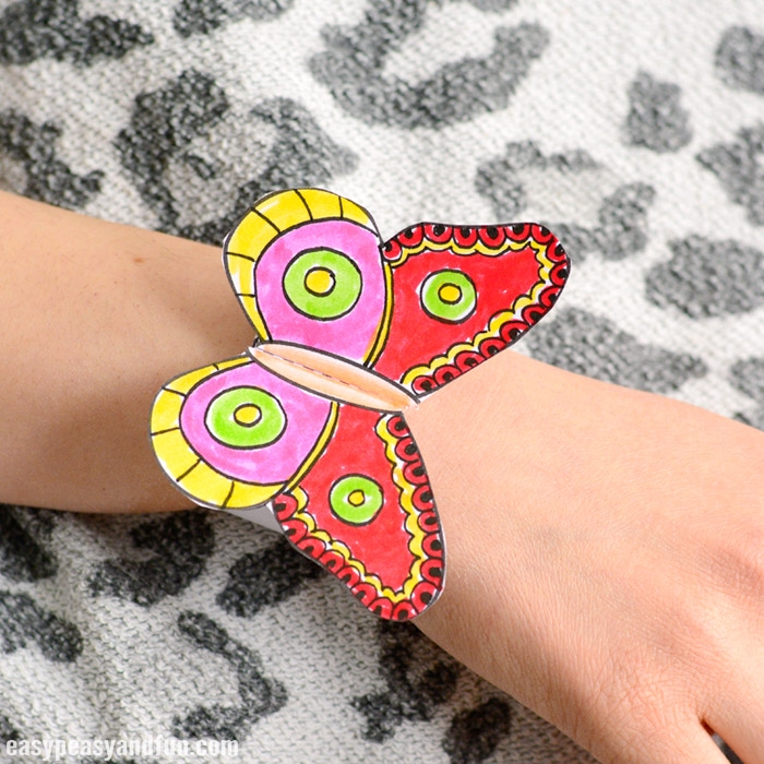 Engaging worksheet for making butterfly bracelets in kindergarten Colorful butterfly bracelets for kids to craft and wear