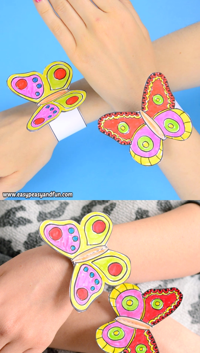 Make Butterfly Bracelets: Fun Phonics Activity for Kindergarten Colorful butterfly bracelet crafting worksheet for kids