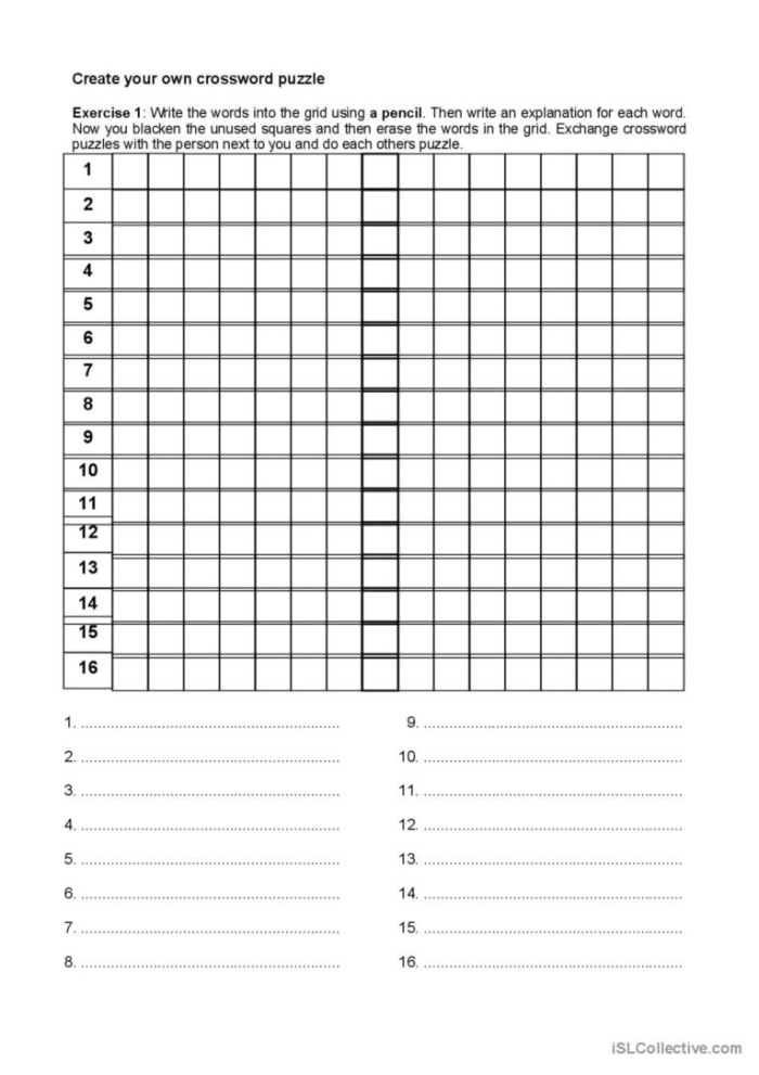 Colorful worksheet featuring a "Make Your Own Crossword Puzzle" activity focused on multiplication for fourth graders