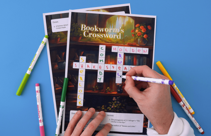 Worksheet for creating a personalized crossword puzzle focused on multiplication for fourth graders