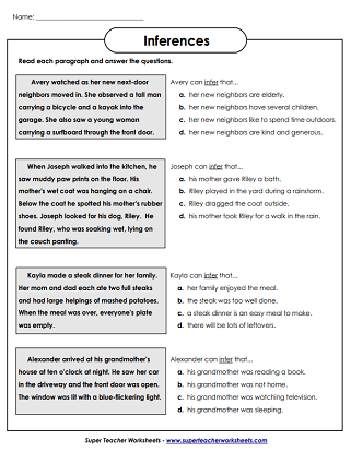 Worksheet for third graders focused on making inferences using text clues and background knowledge. Making Inferences: Where Are They? worksheet for Number Theory lessons.