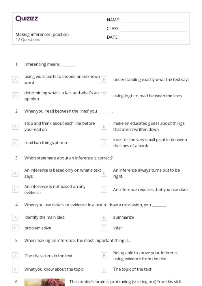 Worksheet featuring the "Making Inferences: Where Are They?" activity for third graders
