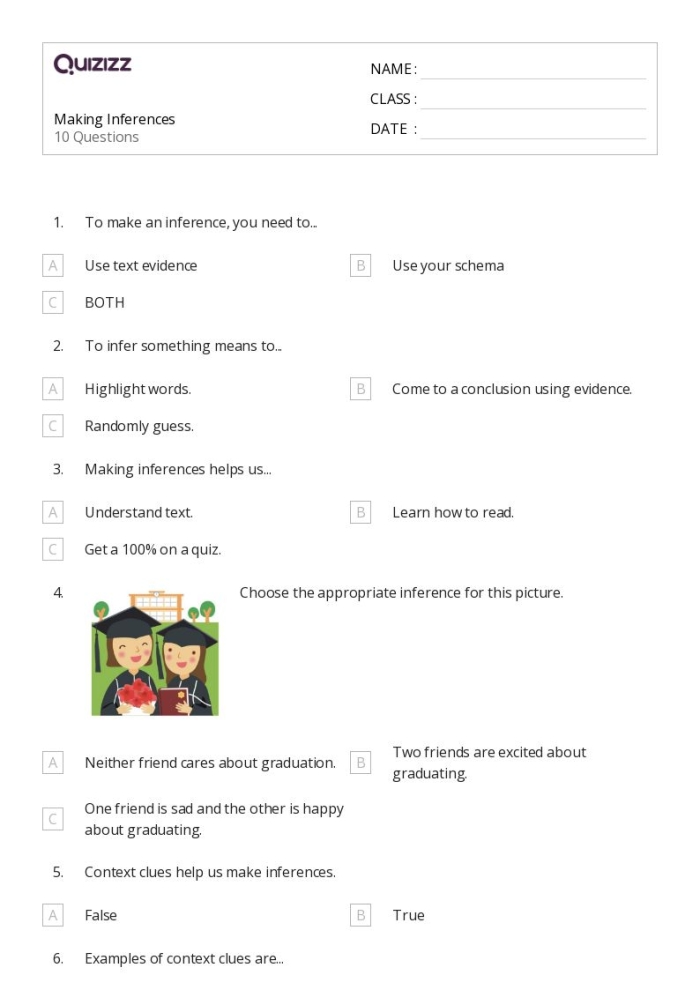 Worksheet featuring the "Making Inferences: Where Are They?" activity for third graders focusing on character analysis. Title for the image showcasing the inference-making exercise for students in number theory.