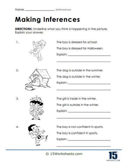 Worksheet for third graders on making inferences using text clues and background knowledge