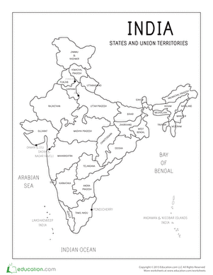 Map of India highlighting its states, union territories, and capitals for educational use
