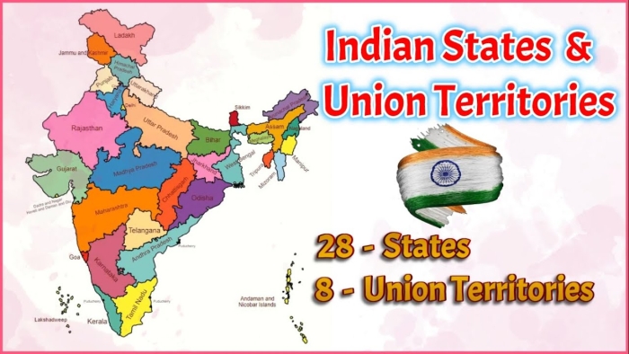 Map of India showcasing states, union territories, and their capitals for educational purposes