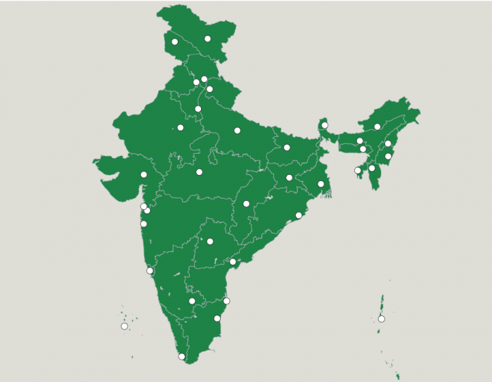 Map of India showing states, union territories, and their capitals for educational use