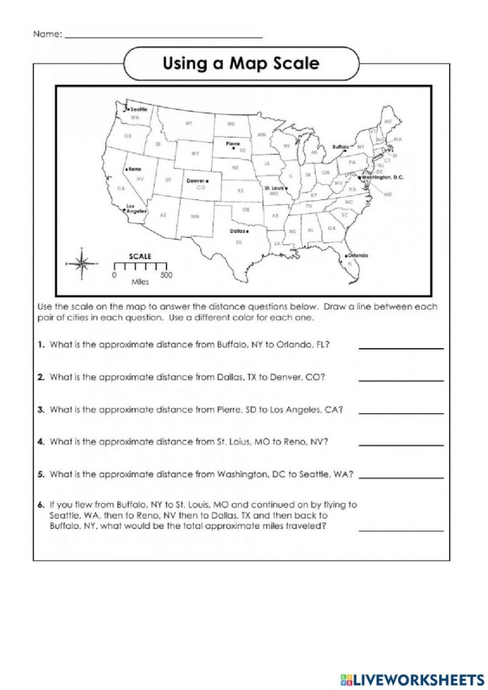 Map Scale Phonics Exercise for Second Grade Students, Image 10 Second grade phonics worksheet featuring a map scale activity to help children understand measurement