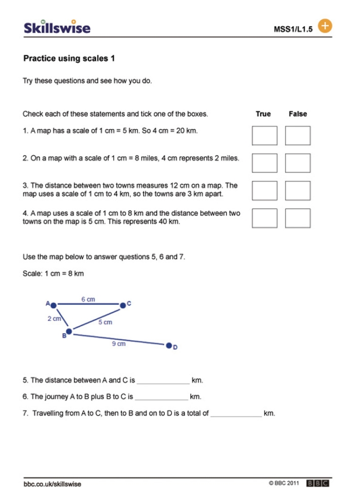 Interactive Map Scales worksheet designed for fourth graders to improve map skills Fourth Grade Map Scales worksheet for mastering geography concepts