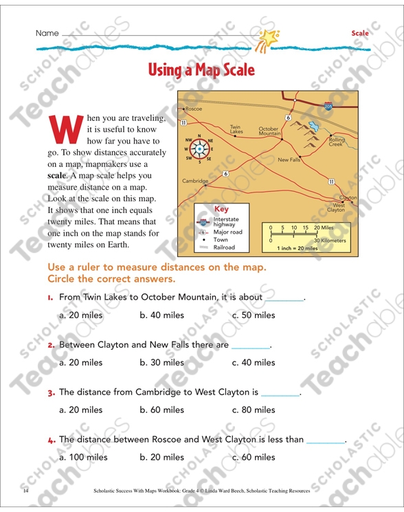 Map Scales worksheet for mastering geography concepts in fourth grade students Fourth grade Map Scales worksheet designed to improve understanding of map measurements