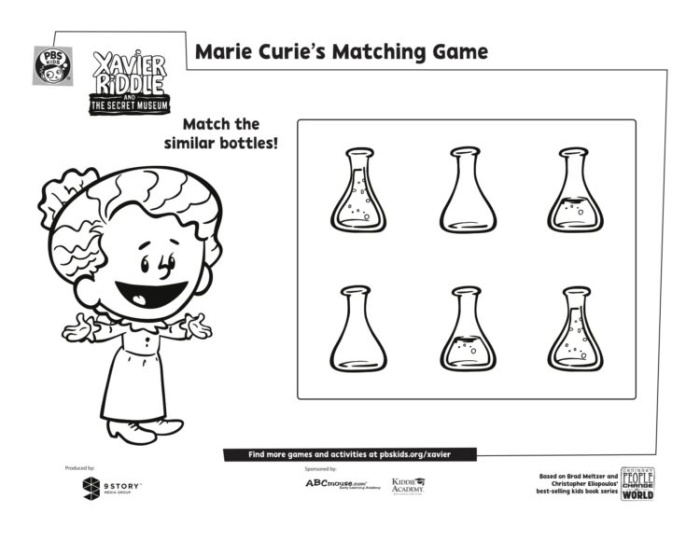 Marie Curie in her laboratory coloring page for first grade sight words worksheet