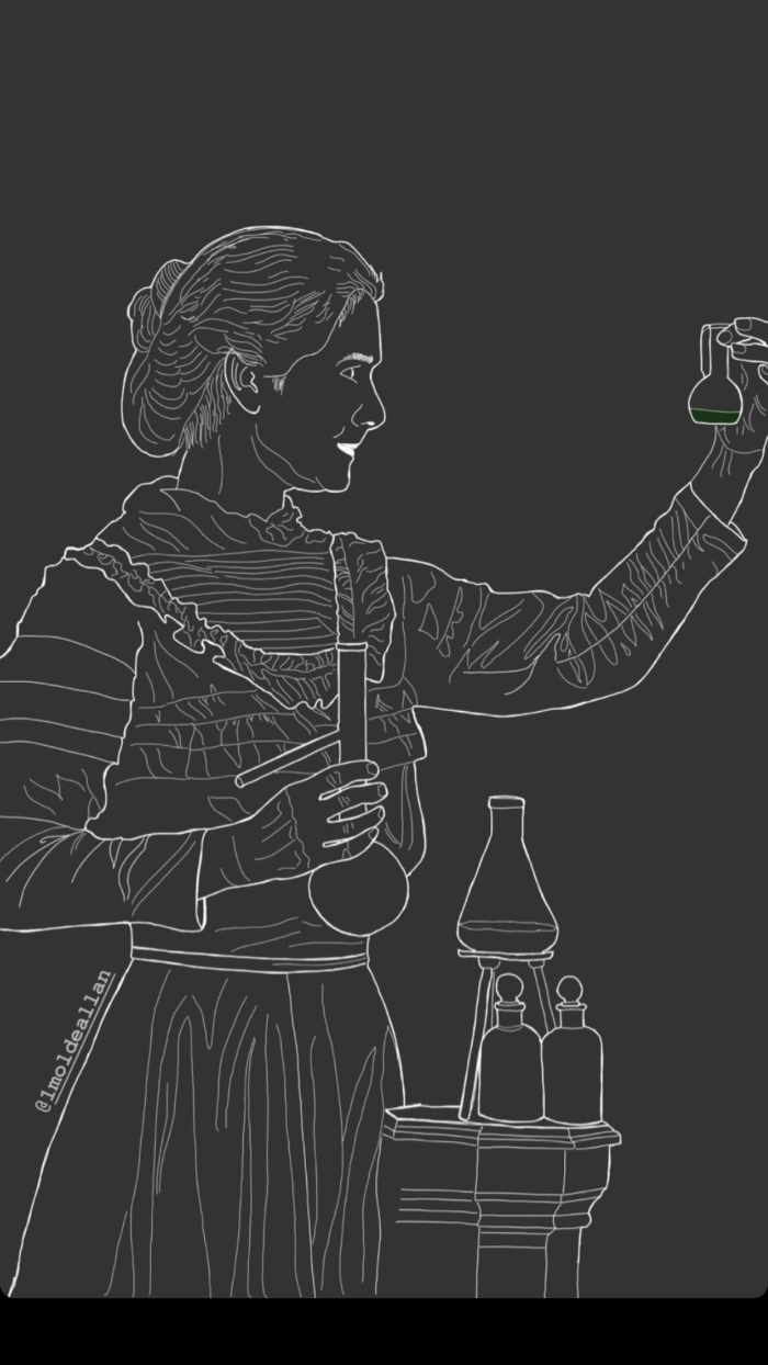 Marie Curie in her laboratory for a first grade sight words coloring worksheet