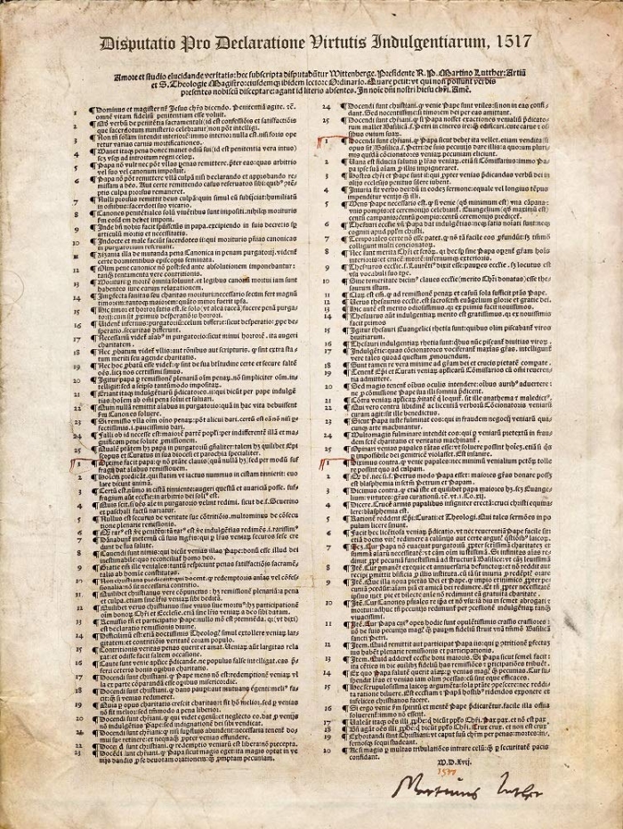 Worksheet page showing Martin Luther’s 95 Theses for sixth grade history students