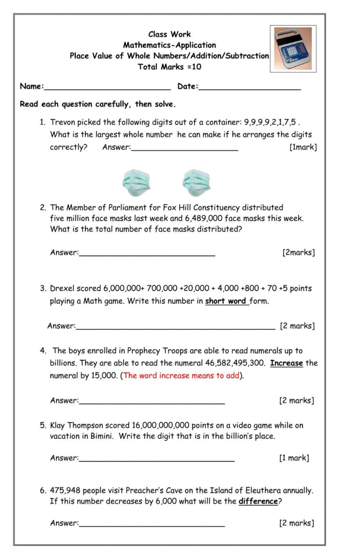 Worksheet for mastering place value through adding and subtracting 10 for first graders