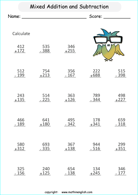 Second grader completing a subtraction within 1000 check-in worksheet using various strategies