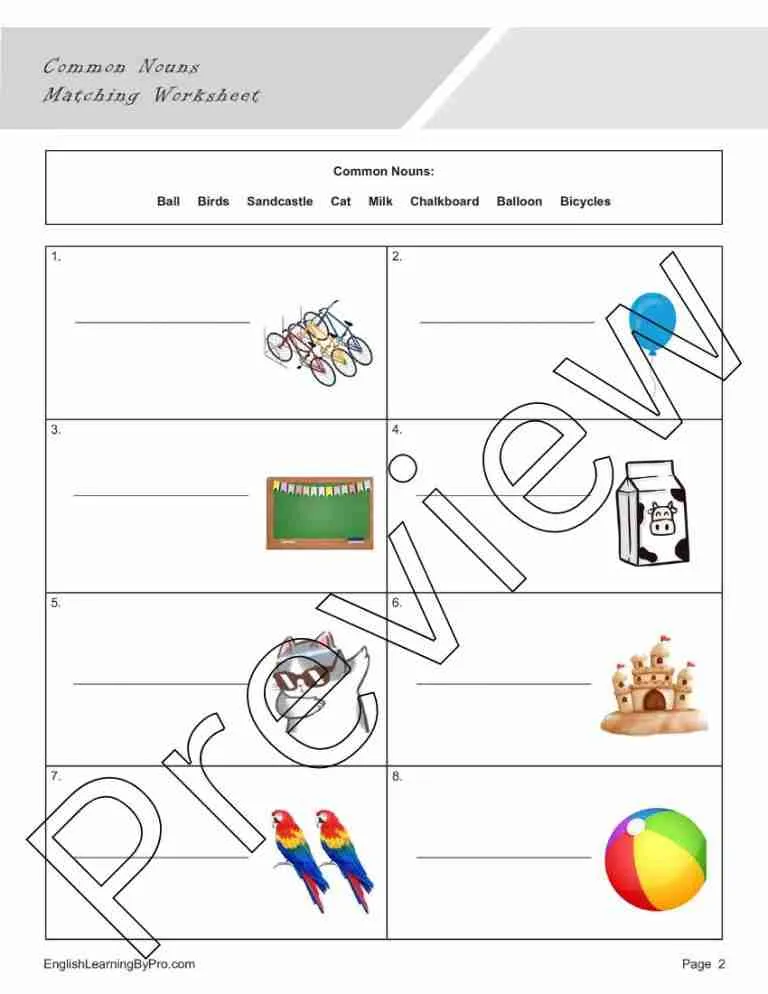 Match the Nouns worksheet for Fourth Grade