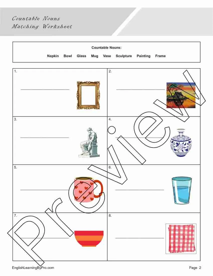 Match the Nouns worksheet for Fourth Grade