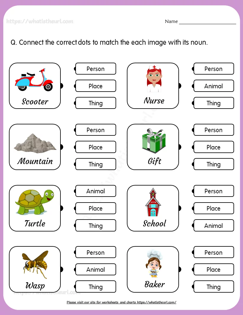 Match the Nouns worksheet for Fourth Grade