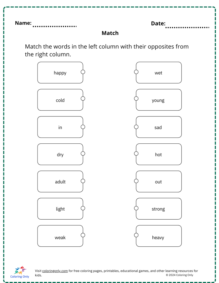 Match the Nouns worksheet for Fourth Grade