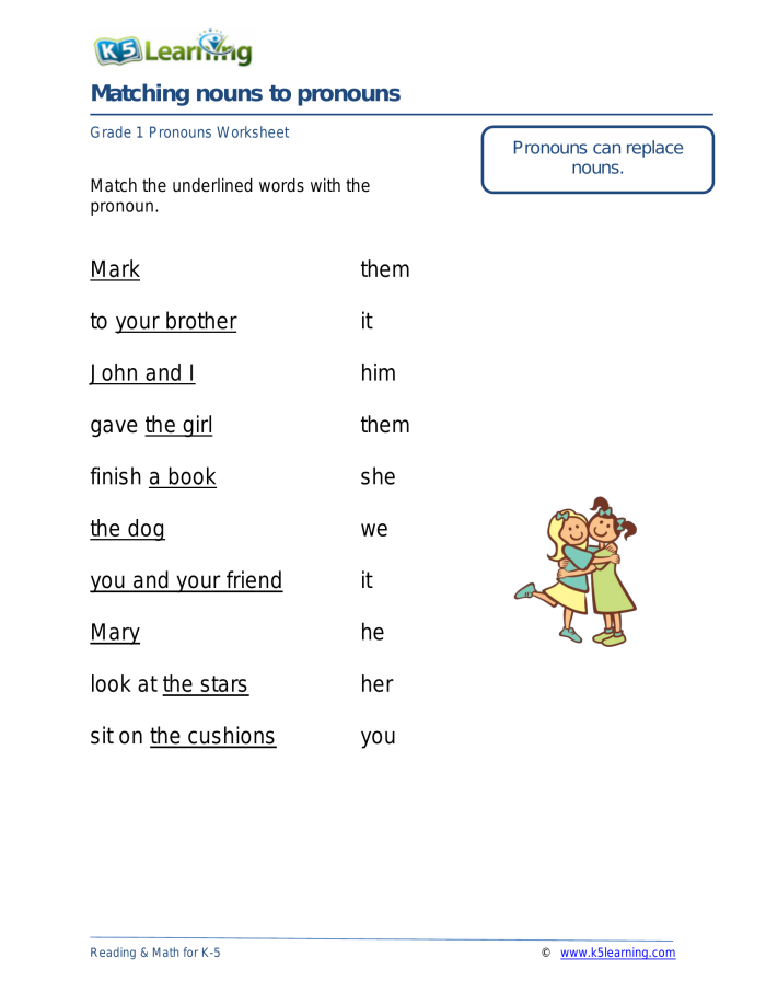 Match the Nouns worksheet for Fourth Grade